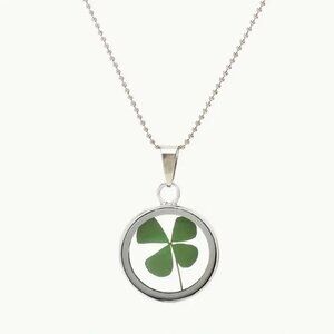 Lucky Real Four 4 Leaf Clover Shamrock Pendant Necklace Good Luck Charm